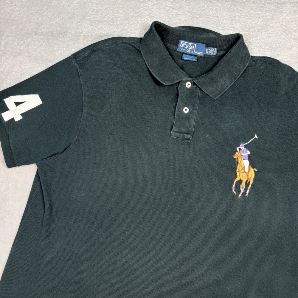 Polo Ralph Lauren Custom Fit Black Polo Shirt Mens XXL Big Flesh Pony Player #4